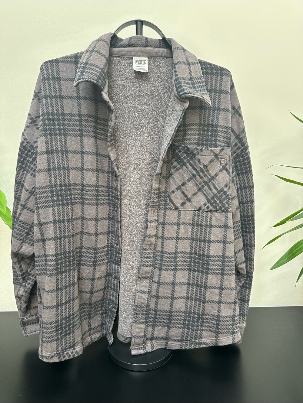 PINK Victoria's Secret Plaid Shirt Jacket in Gray